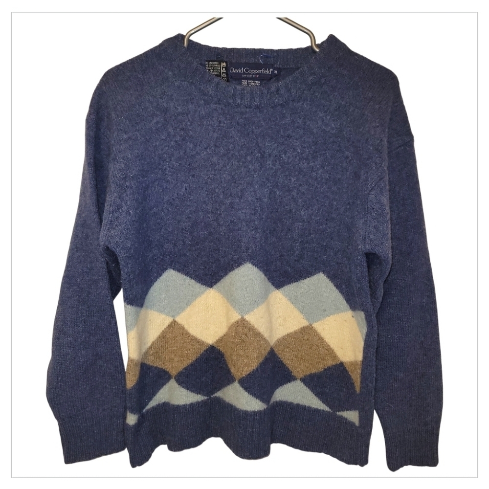 6/30 Vintage David Copperfield Men’s Argyle Wool Sweater – Size XL